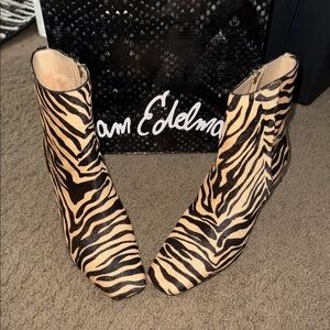 Sam Edelman Black and Tan Zebra Ankle Boots